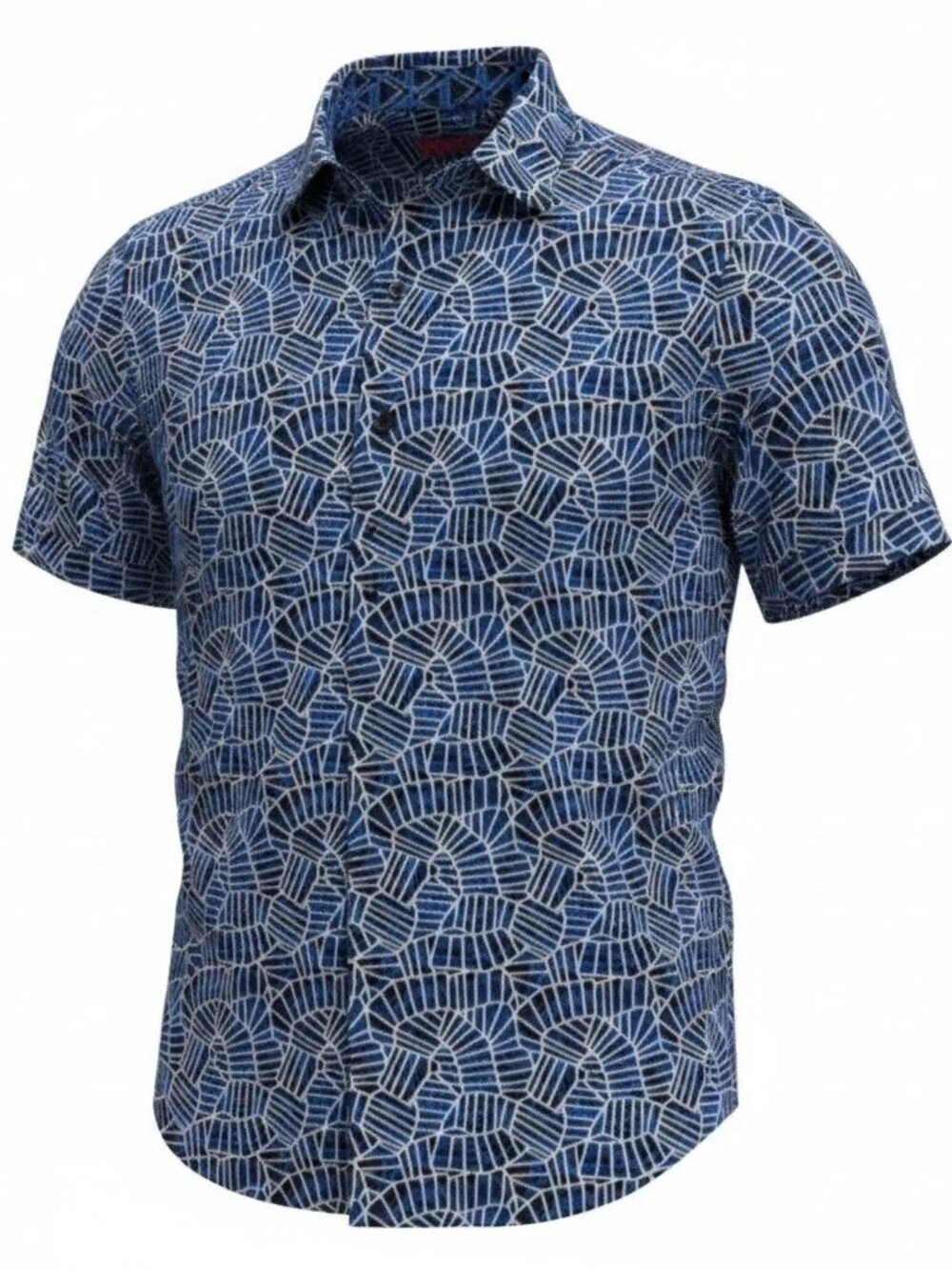 Robert Graham Deep‑Blue Geometric AOP Short Sleeve Men's Shirt Size M